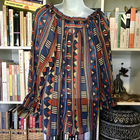 Marc Jacobs Lace-up Sheer Geometric Print Blouse - Picture 6 of 9